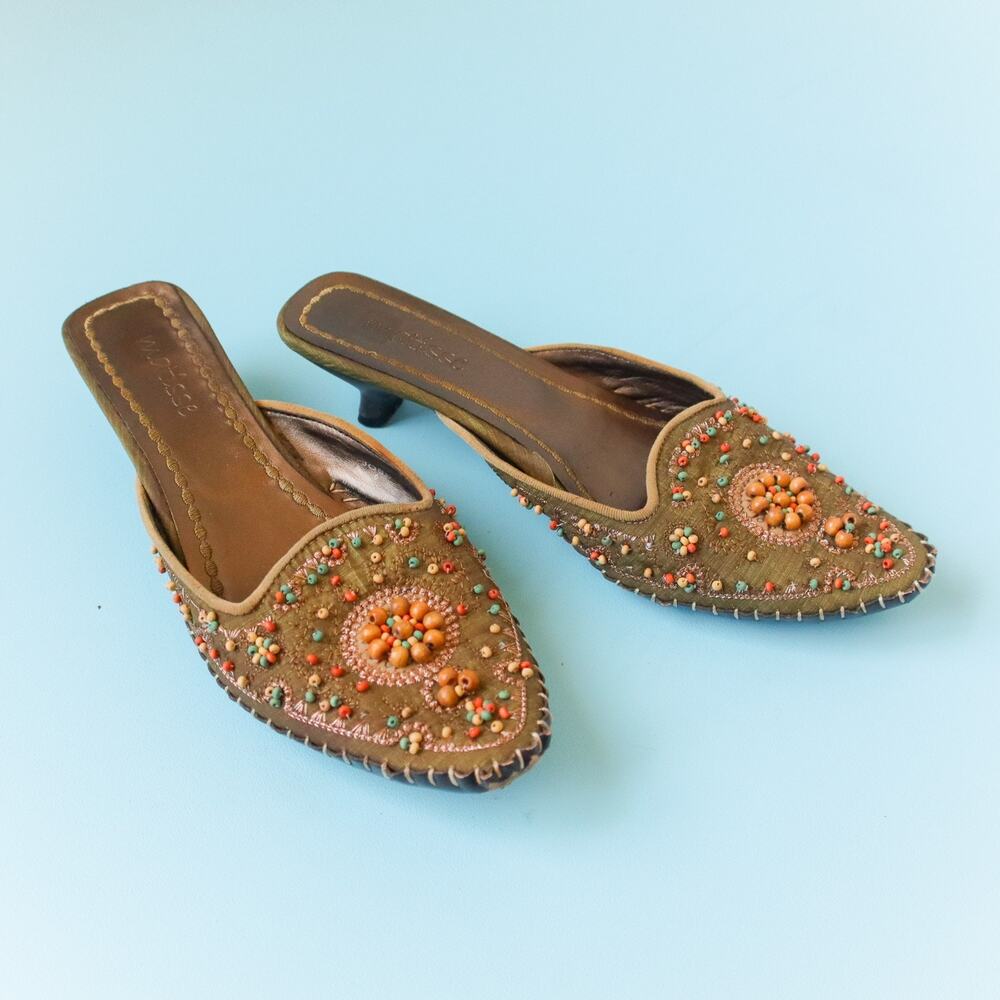 Matisse Brown Beaded Kitten Heel Mules